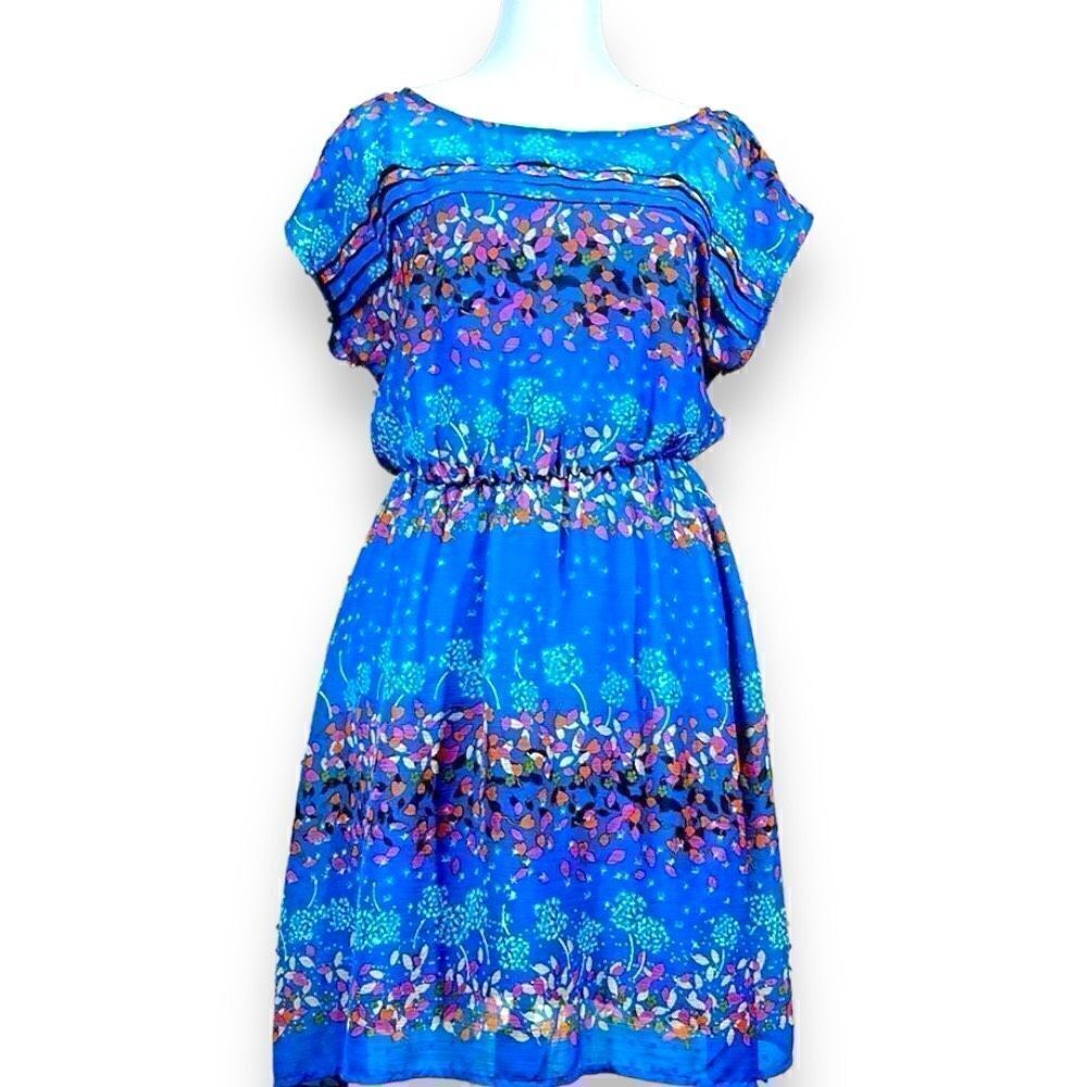 Mossimo Dress Womens‎ Small S Blue Floral Sleeveless Boatneck Midi Dress